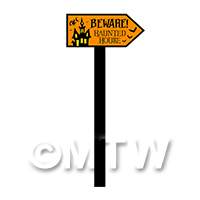 Dolls House Miniature Haunted House Halloween Sign on Stick