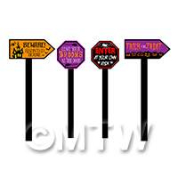 Dolls House Miniature Set of 4 Halloween Signs on Sticks