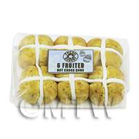 dolls house miniature packet of six hot cross buns with a blue label