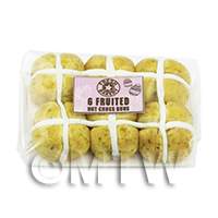 dolls house miniature packet of six hot cross buns with a pink label