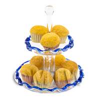 Dolls House Miniature 9 Cupcakes on Blue Glass Cake Stand 