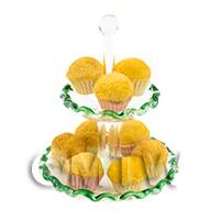 Dolls House Miniature 9 Cupcakes on Green Glass Cake Stand (Style 1)