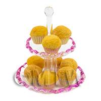Dolls House Miniature 9 Cupcakes on Pink Glass Cake Stand
