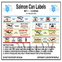 Dolls House Miniature 1:6th Set Of 8 Salmon Can Labels (Set 1)