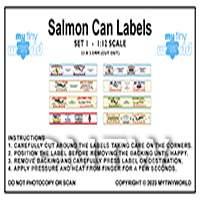 Dolls House Miniature 1:12th Set Of 8 Salmon Can Labels (Set 1)