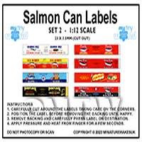 Dolls House Miniature 1:12th Set Of 8 Salmon Can Labels (Set 2)