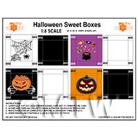 1:6th Dolls House Miniature Packaging Sheet of 4 Halloween Sweet Boxes