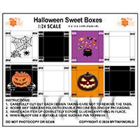 1:24th Dolls House Miniature Packaging Sheet of 4 Halloween Sweet Boxes