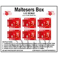 1:12th Dolls House Miniature Packaging Sheet of 6 Maltesers Boxes