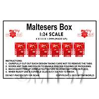 1:24th Dolls House Miniature Packaging Sheet of 6 Maltesers Boxes