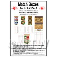 1:6th Dolls House Miniature Packaging Sheet of 5 Match Boxes (Set 1)