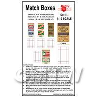 1:12th Dolls House Miniature Packaging Sheet of 5 Match Boxes (Set 1)