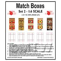 1:6th Dolls House Miniature Packaging Sheet of 5 Match Boxes (Set 2)