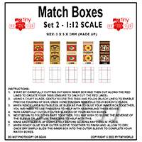 1:12th Dolls House Miniature Packaging Sheet of 5 Match Boxes (Set 2)