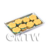 Dolls House Miniature Flower Shaped Blue Biscuits On A Tray