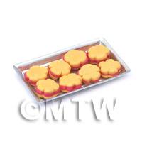 1/12th scale - Dolls House Miniature Flower Shaped Pink Biscuits On A Tray