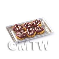 Dolls House Miniature Chocolate Flower Shaped Donuts On A Tray