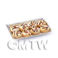 Dolls House Miniature White 8 Iced Donuts on a Tray