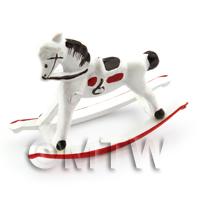 Dolls House Miniature White And Red Metal Childrens Rocking Horse