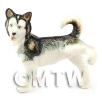 Dolls House Miniature Ceramic Alaskan Dog Fun Pose