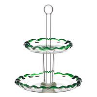 Dolls House Miniature Handmade 2 Tier Green Trimmed Glass Cake Stand