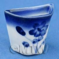 Dolls House Miniature Blue and White Terracotta Flower Pot