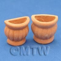 Pair of Dolls House Miniature Garden  Terracotta Half Urns