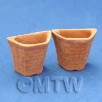 Pair of Dolls House Miniature Garden Terracotta Half Hexagonal Pots