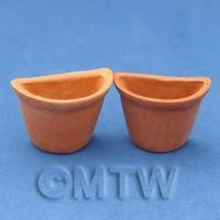 Pair of Dolls House Miniature Garden Terracotta Half Moon Pots