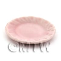 25mm Dolls House Miniature Pink Glazed Ceramic Fluted Edge Plate