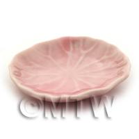 Dolls House Miniature Pink Glazed Ceramic Leaf Design Plate
