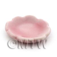 17mm Dolls House Miniature Pink Glazed Ceramic Scalloped Edge Plate