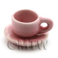 Pink Dolls House Miniature Ceramic Large Cup And Saucer