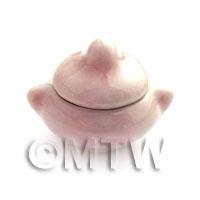 Small Dolls House Miniature Pink Glazed Ceramic Cooking Pot