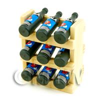 Dolls House Miniature Wine Rack Complete With 9 Wine Bottles