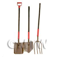 Dolls House Miniature 3 Piece Long Handle Garden Tool Set 