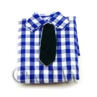 Dolls House Miniature Shirt With Small Blue  and White Checks With Tie