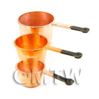 Dolls House Miniature Set of 3 Copper Colour Metal Saucepans