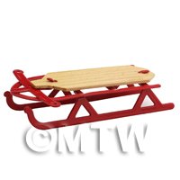 Dolls House Miniature Red Metal Sledge With Wooden Seat