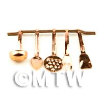 Dolls House Miniature Wall Hanging Copper Kitchen Utensil Set