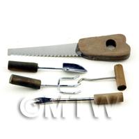 Dolls House Miniature 5 Piece Metal And Wood Garden Tool Set 