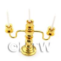 Dolls House Miniature Gold Colour Metal Triple Candelabra 