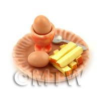 Dolls House Miniature Boiled Egg and Toast on A Salmon Colour Plate 