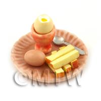Dolls House Miniature Boiled Egg Top Off On A Salmon Plate Style 2