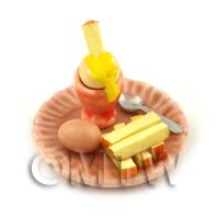 Dolls House Miniature Boiled Egg Being Dipped On A Salmon Plate