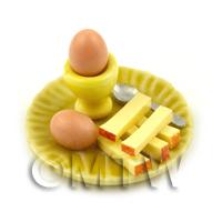 Dolls House Miniature Boiled Egg and Toast on A Yellow Plate Style 1