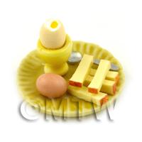Dolls House Miniature Boiled Egg Top Off On A Yellow Plate Style 2