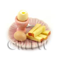 Dolls House Miniature Boiled Egg Top Off On A Pink Plate Style 2