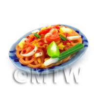 Dolls House Miniature Plate of Stir Fried Noodles With Vegetables 