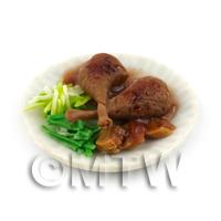 Dolls House Miniature Crispy Duck Dinner on a White Ceramic Plate